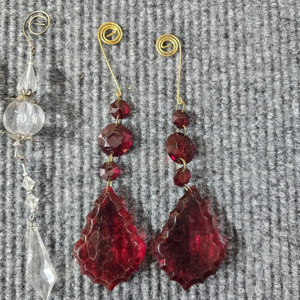 Zaer Ltd Acrylic‎ Crystal Dangle Drop Christmas Tree Ornaments Lot Of 12 Vintage